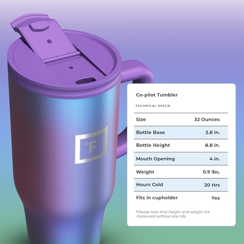 IRON °FLASK Co-Pilot Insulated Mug w/Straw & Flip Cap Lids - Cup Holder Bottle for Hot, Cold Drink - Leak-Proof - Water, Coffee Portable Travel Mug - Aurora, 32 Oz