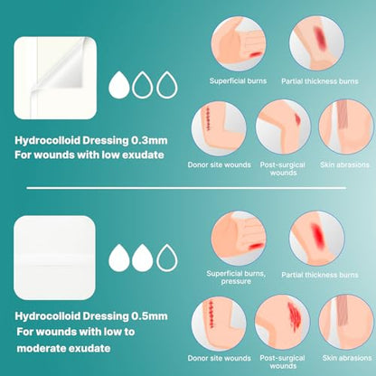 Dimora Hydrocolloid Wound Dressing, 10 Pack Ultra Thin 4" x 4" Large Patch Bandages with Self-Adhesive, Fast Healing for Bedsore, Burn, Blister, Acne Care, Sterile and Waterproof