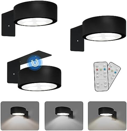3-Pack Battery Operated Picture Light Magnetic Painting Light with 3 Lighting Modes,Remote and Dimmable Timer Art Display Light for Picture Artworking Frame Portrait,Wireless Wall Decor Puck Lights