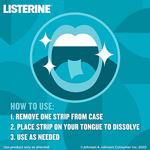Listerine Cool Mint PocketPaks Portable Breath Strips for Bad Breath, Fresh Breath Strips Dissolve Instantly to Kill 99% of Bad Breath Germs* On-The-Go, Cool Mint, 12 Pack