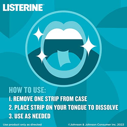 Listerine Cool Mint PocketPaks Portable Breath Strips for Bad Breath, Fresh Breath Strips Dissolve Instantly to Kill 99% of Bad Breath Germs* On-The-Go, Cool Mint, 12 Pack
