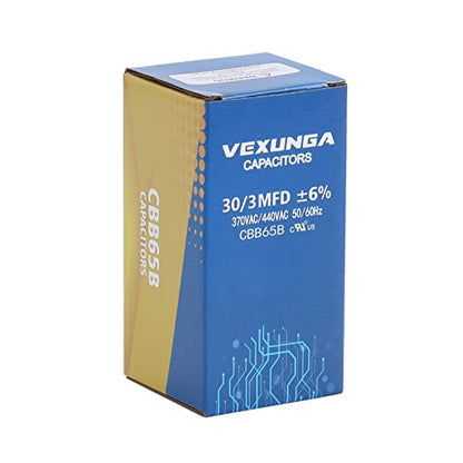 30/3 uF 30+3 MFD 370VAC or 440VAC Dual Run Start Round A/C Capacitor CBB65 CBB65B Air Conditioner Capacitors for AC Unit Fan Motor Start or Heat Pump or Condenser Straight Cool