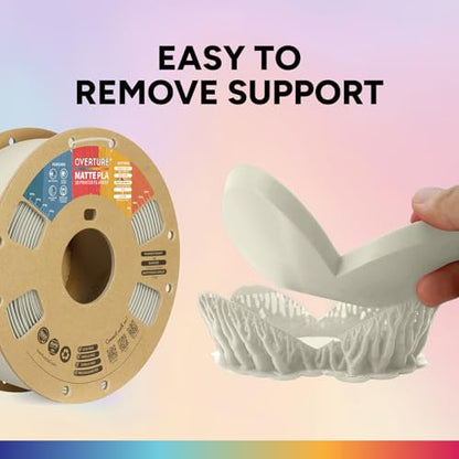 OVERTURE Matte PLA 3D Printer Filament 1.75mm, Matt Surface & Low Warping Filament 1kg Spool (2.2 lbs), Accuracy +/- 0.02 mm, Fit Most FDM Printers (Matte Beige)