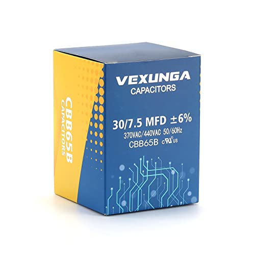 30/7.5 uF 30+7.5 MFD 370V or 440V Dual Run Start Round A/C Capacitor CBB65 CBB65B Air Conditioner Capacitors for AC Unit Fan Motor Start or Heat Pump or Condenser Straight Cool