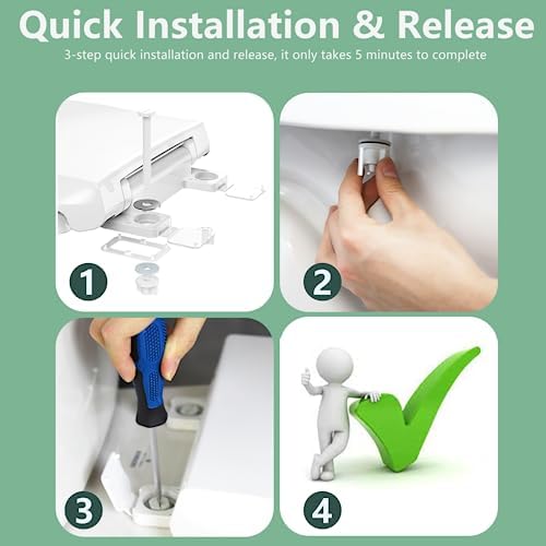 Toilet Seat Round Soft Close16.5'', Toilet Lid Slow Close Quiet No Slam, Easy Installation & Release，Safe PP Material Easy Clean, Comfortable Ergonomic Design, 2 Years Support, White Plastic