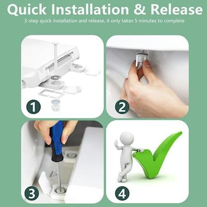 Toilet Seat Round Soft Close16.5'', Toilet Lid Slow Close Quiet No Slam, Easy Installation & Release，Safe PP Material Easy Clean, Comfortable Ergonomic Design, 2 Years Support, White Plastic