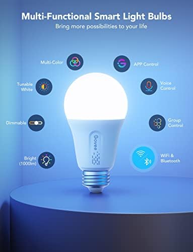 Govee LED Smart Light Bulbs, 1000LM Color Changing Light Bulb, Wi-Fi & Bluetooth Light Bulbs, Work with Alexa and Google Assistant, Dimmable RGBWW A19 75W Equivalent Smart Bulbs, 2 Pack