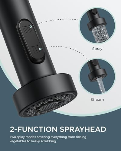 FORIOUS Black Kitchen Faucet with Pull Down Sprayer, Stainless Steel Commercial Single Handle Classic Spring Pull Out Kitchen Sink Faucet for Pot Filler, Farmhouse Camper Bar Laundry Room