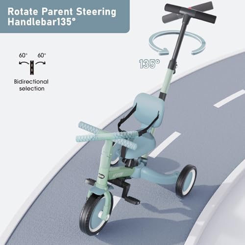 newyoo Toddler Tricycle with Push Handle for 1-3 Year Old, Toddler Bike, Birthday Gifts and Toys for Boys and Girls, 5 in 1 Kids Trike, Convert to Baby Balance Bike, Green, TR007