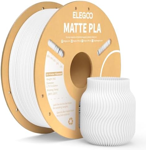 ELEGOO Matte PLA Filament Matte White 1KG, 1.75mm 3D Printer Filament Dimensional Accuracy +/- 0.02mm, 1kg Carboard Spool (2.2lbs) for Most FDM 3D Printers