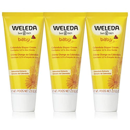 Weleda Baby Calendula Diaper Cream, 2.8 Fluid Ounce (Pack of 3), Plant Rich Protection with Calendula, Chamomile, Sweet Almond Oil, Lanolin and Zinc Oxide