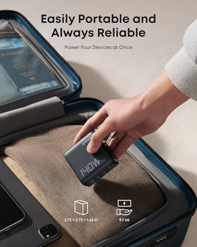 Anker Laptop Charger, 140W MAX USB C Charger, 4-Port Multi-Device Fast Charging, Advanced GaN Power Adapter, Intuitive Touch Controls, for MacBook, iPhone 16 Series, Samsung Galaxy, Pixel, and More