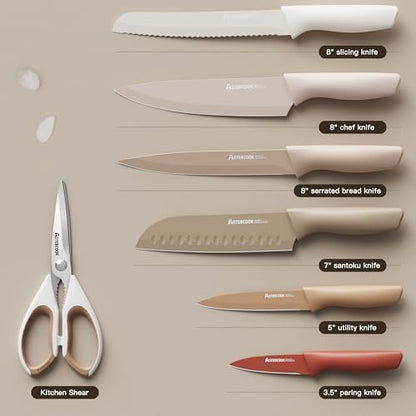 Astercook Knife Set, 13 Pieces Kitchen Knives Set with Healthy Anti-Rust Coating, Dishwasher Safe, Stainless Steel Chef Knife Sets with 6 Blade Guards, Perfect Holiday Gifts for Kitchen