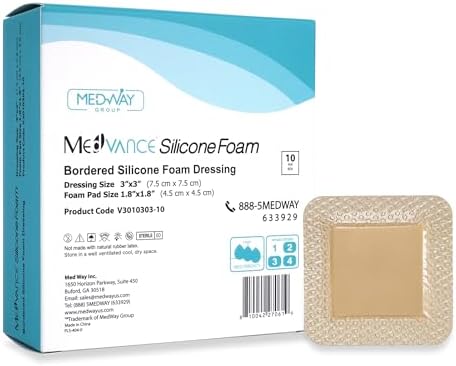 MedVanceTM Silicone - Bordered Silicone Adhesive Foam Dressing, Size 3"x3", (1.8"x1.8" pad), Box of 10 dressings
