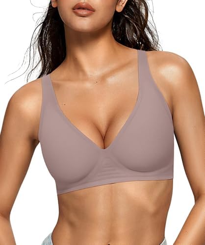 OEAK Womens Deep V Bras Wireless Comfortable Bra Supportive No Underwire Bras Tshirt Push Up Bralettes Plunge Seamless Bra