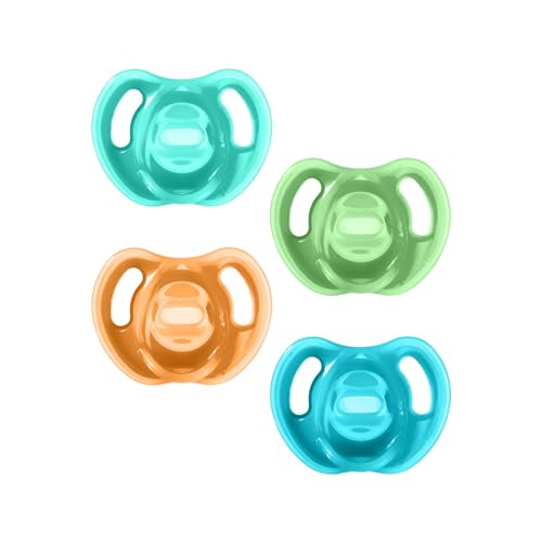 Tommee Tippee Ultra-Light Silicone Pacifier, 18-36 Months, Symmetrical One-Piece Design, BPA-Free Silicone Binkies, Blue/Orange/Green, Pack of 4