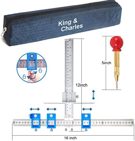 Cabinet Hardware Jig, King&Charles Metal Cabinet Handle Jig with Automatic Center Punch, Perfect Set - Avoid Jitter Caused by Direct Drilling, Use for Handles and Pulls on Drawers/Doors.