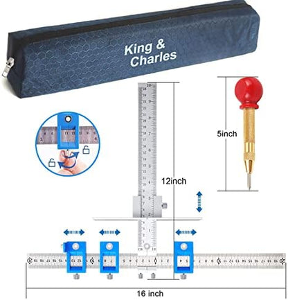 Cabinet Hardware Jig, King&Charles Metal Cabinet Handle Jig with Automatic Center Punch, Perfect Set - Avoid Jitter Caused by Direct Drilling, Use for Handles and Pulls on Drawers/Doors.