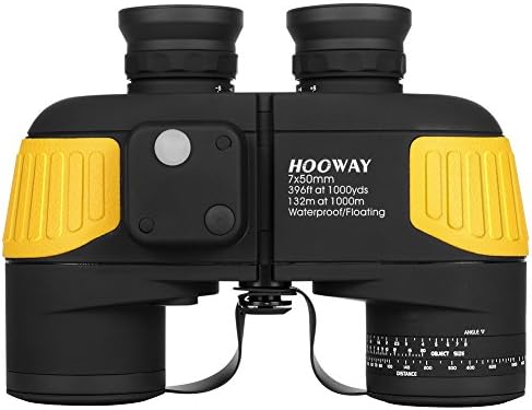 Hooway 7x50 Waterproof Fogproof Military Marine Binoculars w/Internal Rangefinder & Compass for Navigation,Boating,Fishing,and More