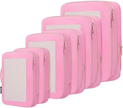 BAGAIL 4 Set/6 Set/8 Set Compression Packing Cubes Travel Accessories Expandable Packing Organizers (Square Mesh, 06-Pink)