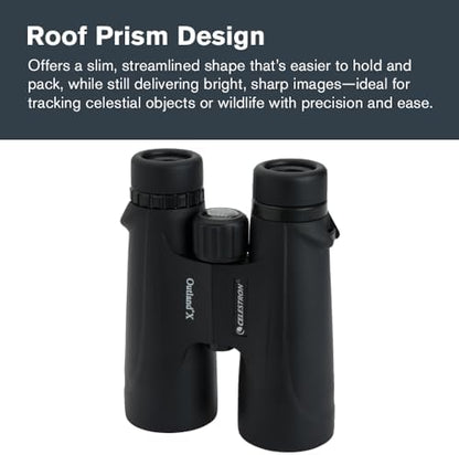 Celestron – Outland X 10x50 Binoculars – Waterproof & Fogproof – Binoculars for Adults – Multi-Coated Optics and BaK-4 Prisms – Protective Rubber Armoring, Black