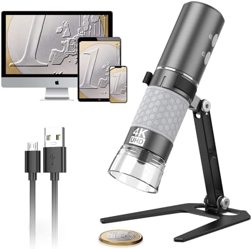 4K HD Wi-Fi Wireless Digital Microscope Camera Magnifier, Compatible for iPhone, iPad, Android Phones and PC
