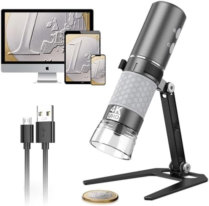 4K HD Wi-Fi Wireless Digital Microscope Camera Magnifier, Compatible for iPhone, iPad, Android Phones and PC