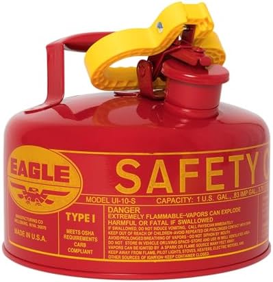 Eagle 1 Gallon Type I Red Safety Gas Can for Gasoline with Flame Arrester and Self-Closing Lid, Made in the USA, Galvanized Steel Flammable Storage Can, UI10S