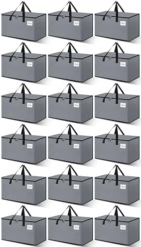 Heavy Duty Moving Bags - Extra Large Packing Bags and Storage Totes, Collapsible and Foldable Option for Moving and Storage, Grey, 93 L - 18 Pack