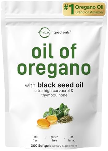 Micro Ingredients Oil of Oregano Softgels, 300 Count | 2 in 1 Formulated with Black Seed Oil, 4X Strength Carvacrol & Thymoquinone | Plant Based, Non-GMO, & Immune Support