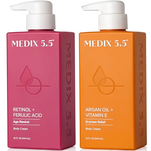 Medix 5.5 Retinol Body Lotion + Argan Oil Cream 2PC Skin Care Set Body & Face Moisturizer | Firming Body Lotion Bundle Reduces Look Of Wrinkles, Cellulite, Crepey Skin, & Uneven Skin Tone, 2PC