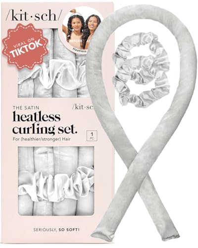 Kitsch Satin Heatless Hair Curler Set - Heatless Curls Overnight, Hair Rollers for Soft Curls & Frizz-Free Styling, No Heat Curlers To Sleep in, Curling Rod Headband with 2 Scrunchies - Ivory