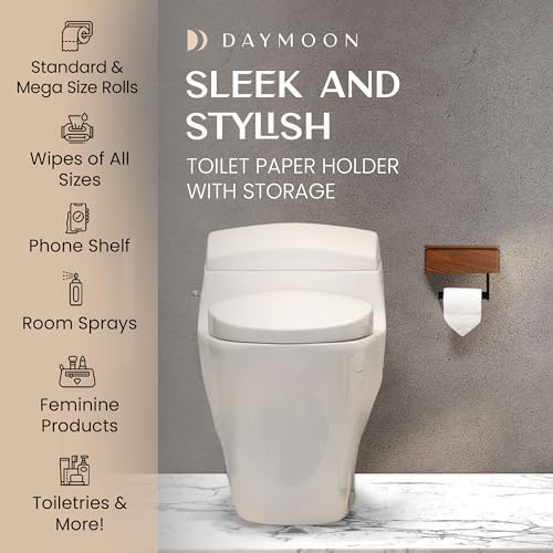 Day Moon™ Wood Toilet Paper Holder with Shelf, Wipe Holder for Bathroom, Flushable Wipes Dispenser, Toilet Paper and Wipes Holder - Toilet Paper Holder with Storage, Toilet Paper Holder Wall Mount