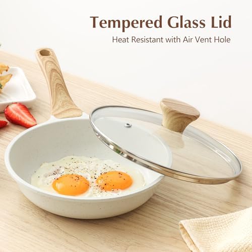 SENSARTE Nonstick Ceramic Frying Pan with Lid 8/9.5/10/11/12.5 Inch Omelet Pan Skillet, Free of Intentionally Added PFAS/PTFE Non-toxic Chef's Pan Induction Compatible Pan, Heat Resistant Handle