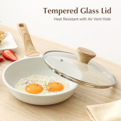 SENSARTE Nonstick Ceramic Frying Pan with Lid 8/9.5/10/11/12.5 Inch Omelet Pan Skillet, Free of Intentionally Added PFAS/PTFE Non-toxic Chef's Pan Induction Compatible Pan, Heat Resistant Handle