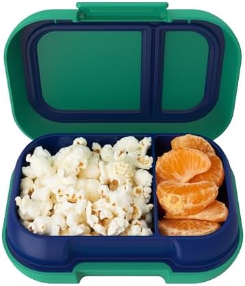 Bentgo Kids Snack - 2 Compartment Leak-Proof Bento Box Container for Snacks and Small Meals, Easy-Open Latch, Dishwasher Safe, BPA-Free for School, Daycare, & Sports - Ideal for Ages 3+ (Green/Navy)