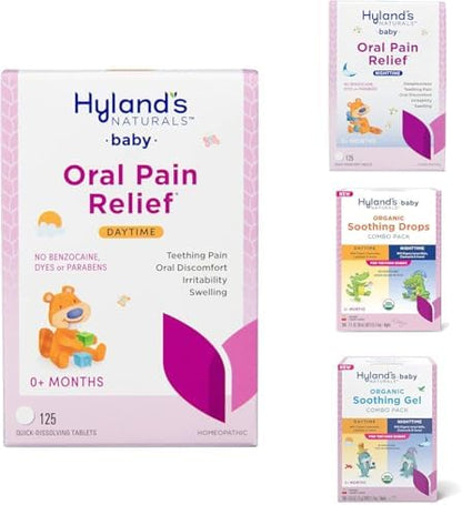 Hyland's Baby Daytime and Nighttime Soothing Tablets and Gel and Drops with Chamomilla, Natural Relief of Oral Discomfort, Irritability, and Swelling, 125 Count