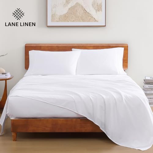 LANE LINEN Eco Friendly 100% Organic Cotton Queen Sheet Set, Soft & Comfy Fully Elasticized 15" Deep Pocket Bed Sheets, Low Pill Naturally Cooling Machine Wash Sábanas Queen- White Bed Sheets