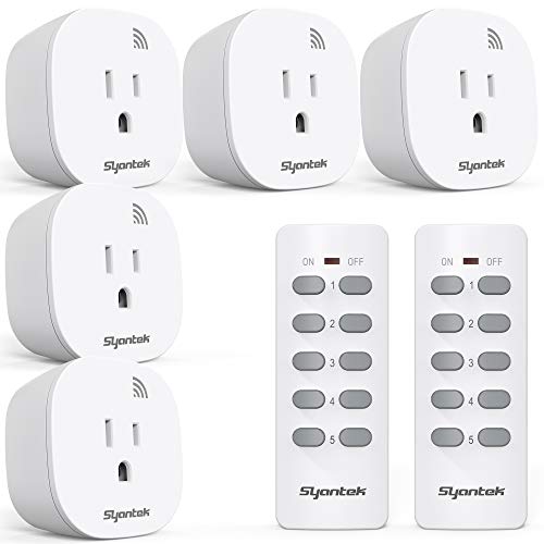 Remote Control Outlet Wireless Light Switch for Household Appliances, Expandable Remote Light Switch Kit, Up to 100 ft Range, FCC Certified, ETL Listed, White (5 Outlets + 2 Remotes)