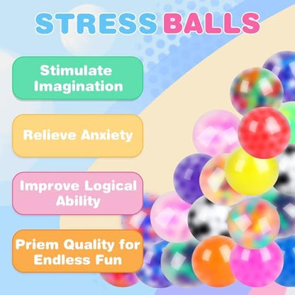 54Pack Stress Balls, Squishy Squeeze Balls Bulk Fidget for Adults Squishy Balls Stress Relief Balls, Stress Balls for Adults, Party Favors, Goodie Bag Stuffers