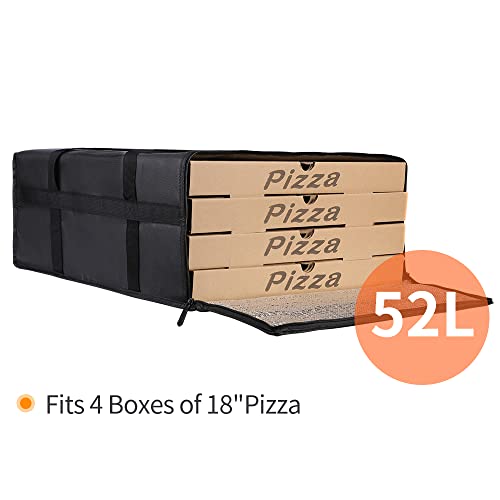 Bodaon Insulated Pizza Delivery Bag, 20" x 20" x 8" Pizza Warmer Bags for Carry Hot, Insulated Food Delivery Bag, Insulated Grocery Bags, Black, 1-Pack