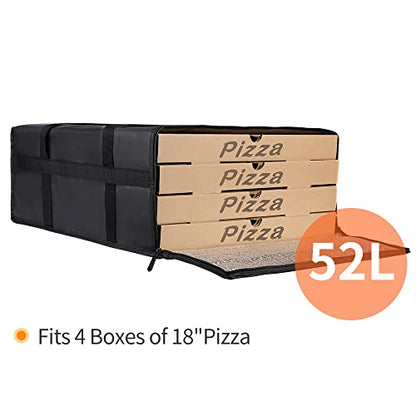 Bodaon Insulated Pizza Delivery Bag, 20" x 20" x 8" Pizza Warmer Bags for Carry Hot, Insulated Food Delivery Bag, Insulated Grocery Bags, Black, 1-Pack