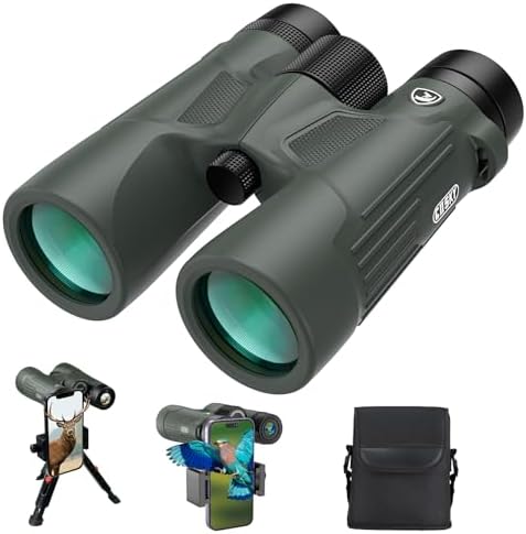 Gosky 10X42 HD Binoculars for Adults with Phone Adapter, High Power Binoculars with BAK4 Prism and FMC Lens, Waterproof Binocular for Bird Watching Hunting Traveling Outdoor Sports