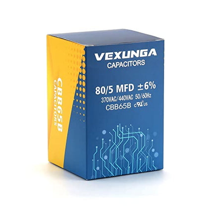 80/5 uF 80+5 MFD 370VAC or 440VAC Dual Run Start Round A/C Capacitor CBB65 CBB65B Air Conditioner Capacitors for AC Unit Fan Motor Start or Heat Pump or Condenser Straight Cool