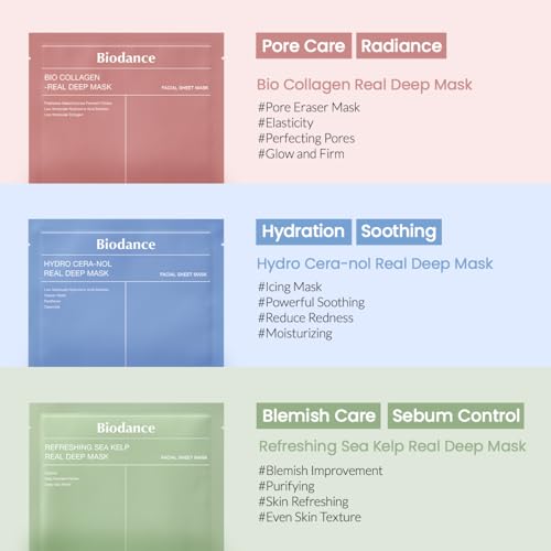 BIODANCE Refreshing Sea kelp Real Deep Mask, Overnight Hydrogel Mask, Calming, Oil & Sebum Control, Blemish Care 1.19oz(34g) x 4ea