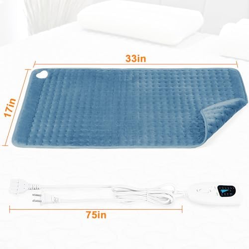 Heating Pad-Electric Heating Pads for Back,Neck,Abdomen,Moist Heated Pad for Shoulder,Knee,Hot Pad for Arms and Legs,Dry&Moist Heat & Auto Shut Off(Blue, 33''×17'')