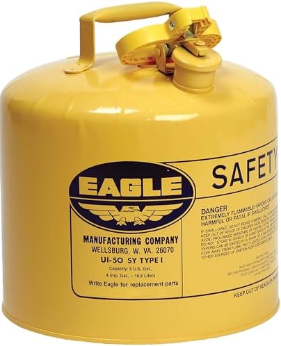 Eagle 5 Gallon Type I Yellow Safety Gas Can for Diesel with Flame Arrester and Self-Closing Lid, Made in the USA, Galvanized Steel Flammable Storage Can, UI50SY