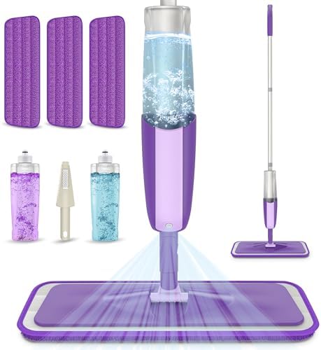 Spray Mops for Hardwood Floor Cleaning - MEXERRIS Microfiber Wood Floor Mop with 3 Reusable Washable Pads Refills Fit for Swiffer PowerMop,Spray Wet Jet Mops for Wood Laminate Ceramic Tiles