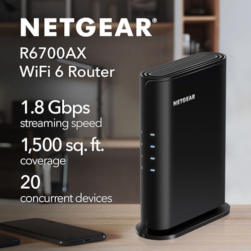 NETGEAR WiFi 6 Router (R6700AXv3) – Security Features, AX1800 Wireless Speed (Up to 1.8 Gbps) - Covers up to 1,500 sq. ft., 20 Devices