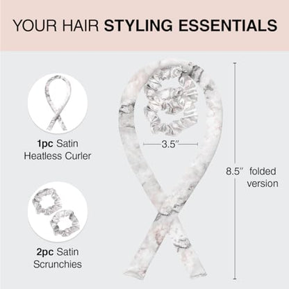 Kitsch Satin Heatless Hair Curler Set - Heatless Curls Overnight, Hair Rollers for Soft Curls & Frizz-Free Styling, No Heat Curlers To Sleep in, Curling Rod Headband with 2 Scrunchies - Marble